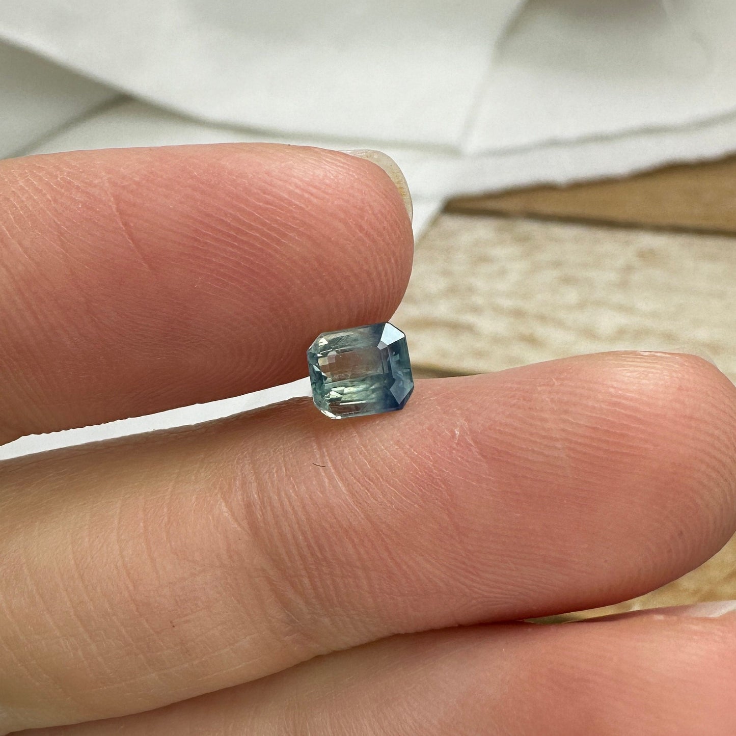 0.96 carat Natural Green-Blue Sapphire 5.2x4.8mm Loose Faceted Gemstone Bi-Color Silky Sapphire, Approx. 5mm Emerald cut