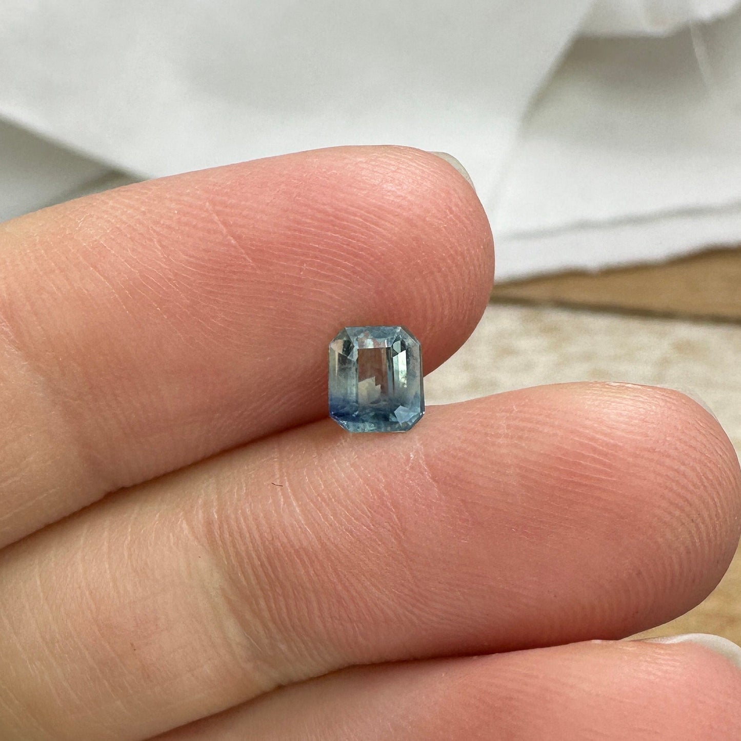 0.96 carat Natural Green-Blue Sapphire 5.2x4.8mm Loose Faceted Gemstone Bi-Color Silky Sapphire, Approx. 5mm Emerald cut