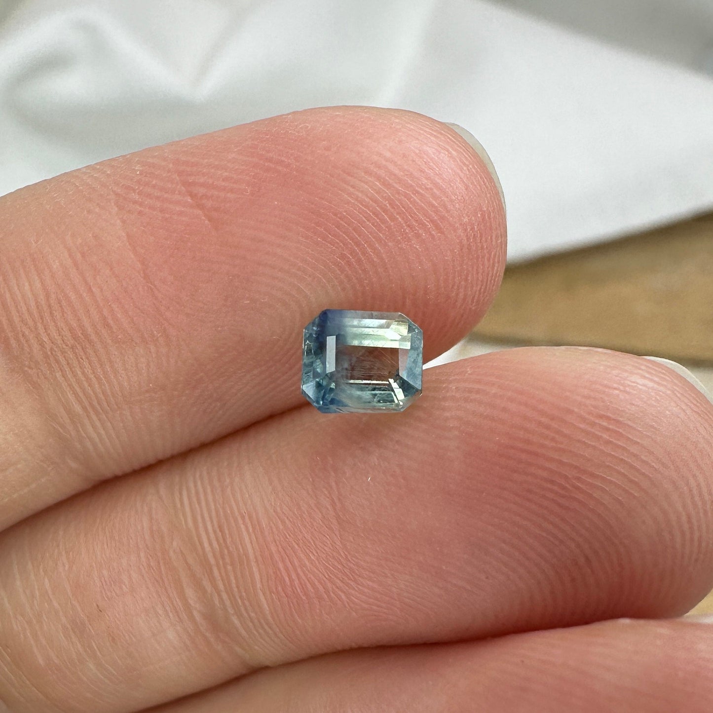 0.96 carat Natural Green-Blue Sapphire 5.2x4.8mm Loose Faceted Gemstone Bi-Color Silky Sapphire, Approx. 5mm Emerald cut