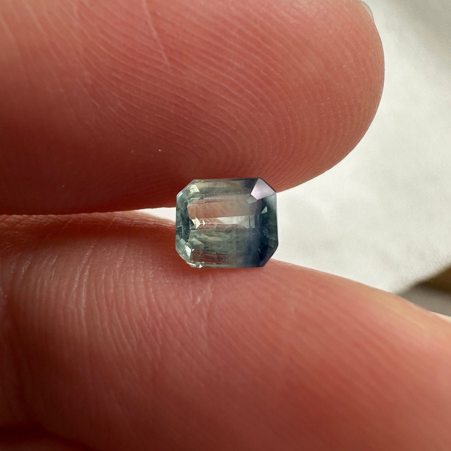 0.96 carat Natural Green-Blue Sapphire 5.2x4.8mm Loose Faceted Gemstone Bi-Color Silky Sapphire, Approx. 5mm Emerald cut