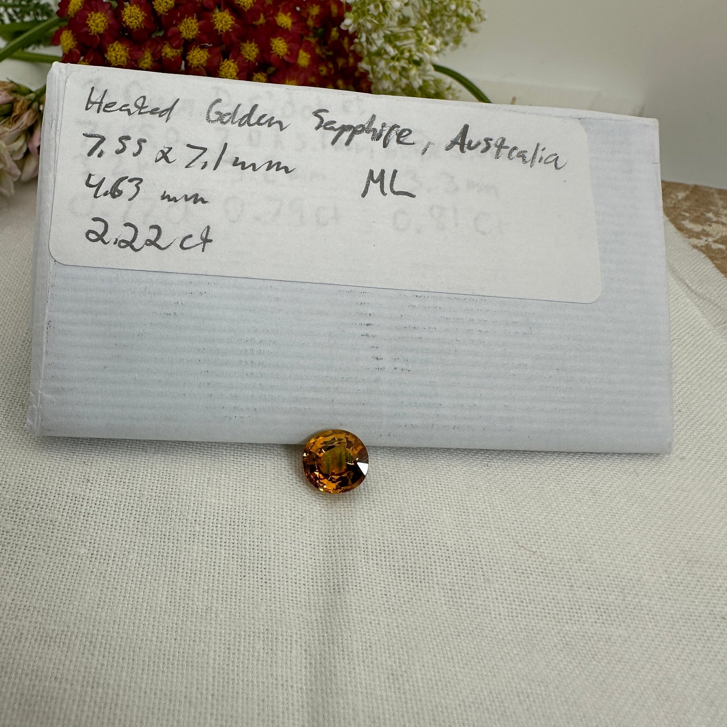 2 Carat Sapphire 7.5x7.1mm Oval Cut, Heat Treated, Yellow Orange, Faceted Loose Australian Sapphire