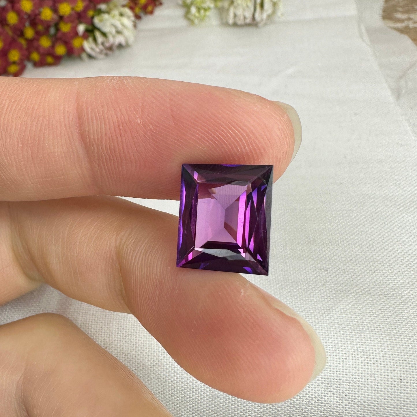 12x10mm Purple Lab Sapphire 6 Carat Rectangle Cut, Faceted Loose Gemstone