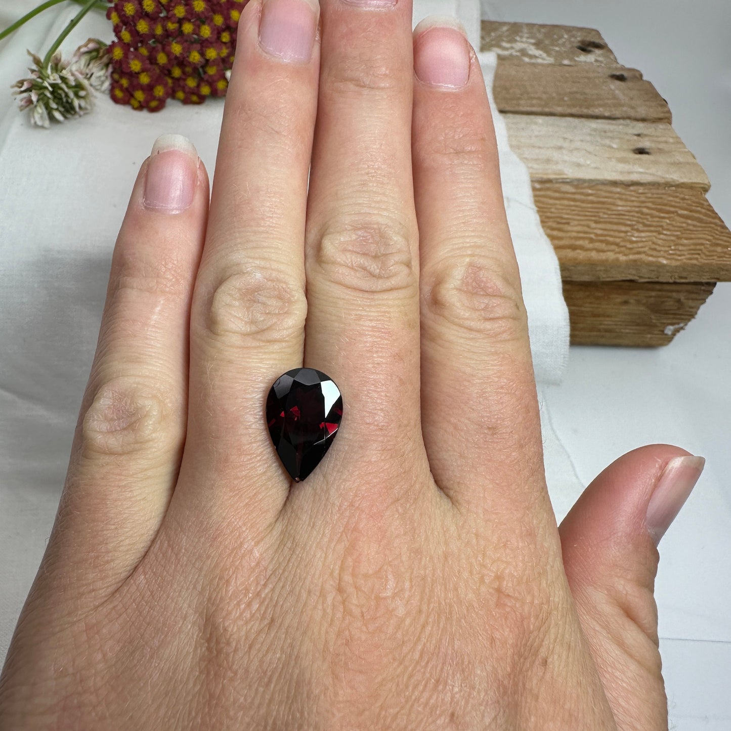 5 Carat Dark Red Garnet 14.75x10mm Pear Cut, Faceted Loose, CHIPPED Point