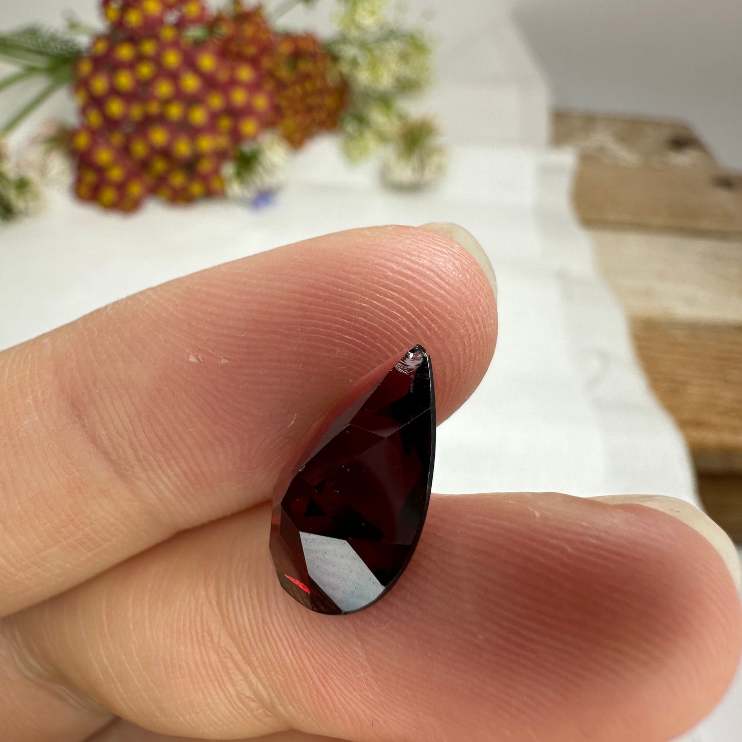 5 Carat Dark Red Garnet 14.75x10mm Pear Cut, Faceted Loose, CHIPPED Point