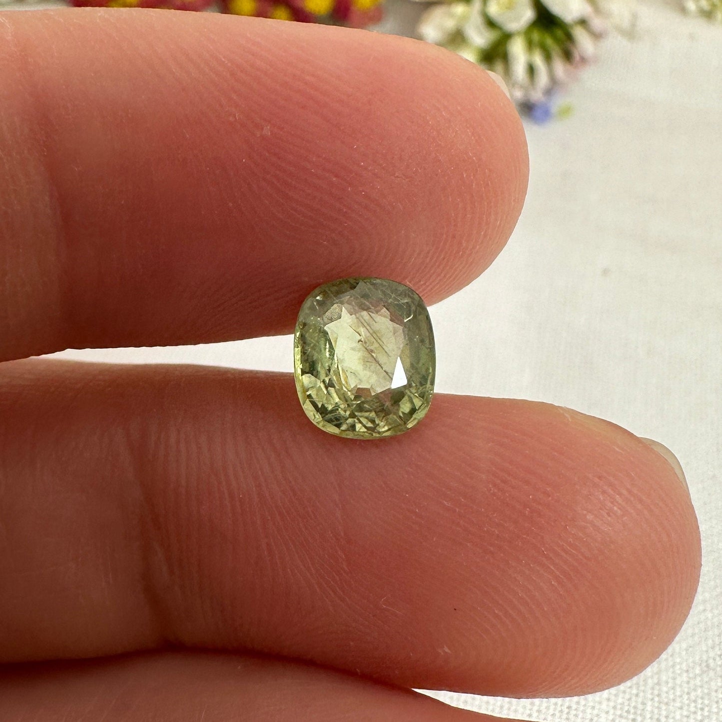 1.6 Carat Green Sapphire 7.35x6.4mm Cushion Cut, Unheated Faceted Loose Natural Sapphire, Madagascar