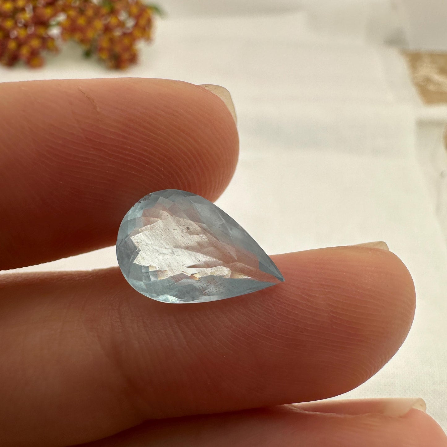 2.96 ct Natural Silky Aquamarine, 13.6x8.8mm, Light Blue Pear Cut Loose Faceted Gemstone, March Birthstone