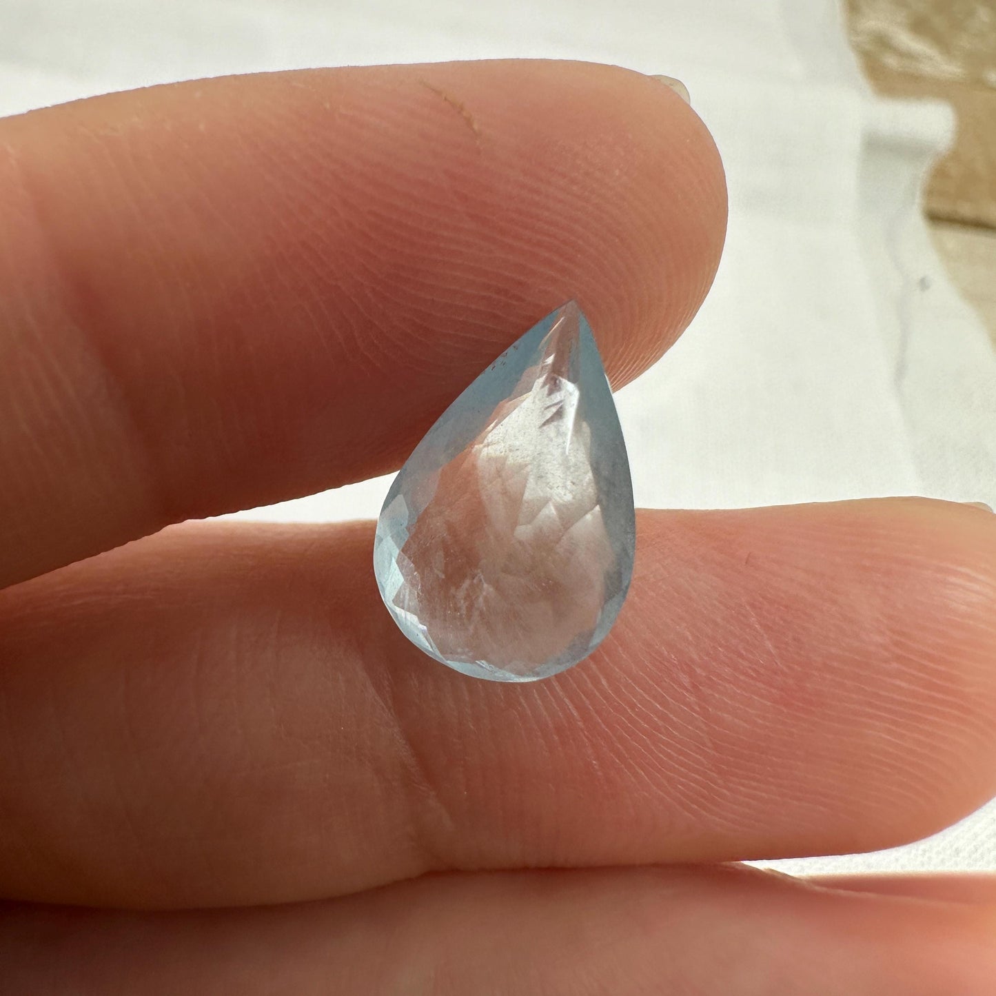 2.96 ct Natural Silky Aquamarine, 13.6x8.8mm, Light Blue Pear Cut Loose Faceted Gemstone, March Birthstone