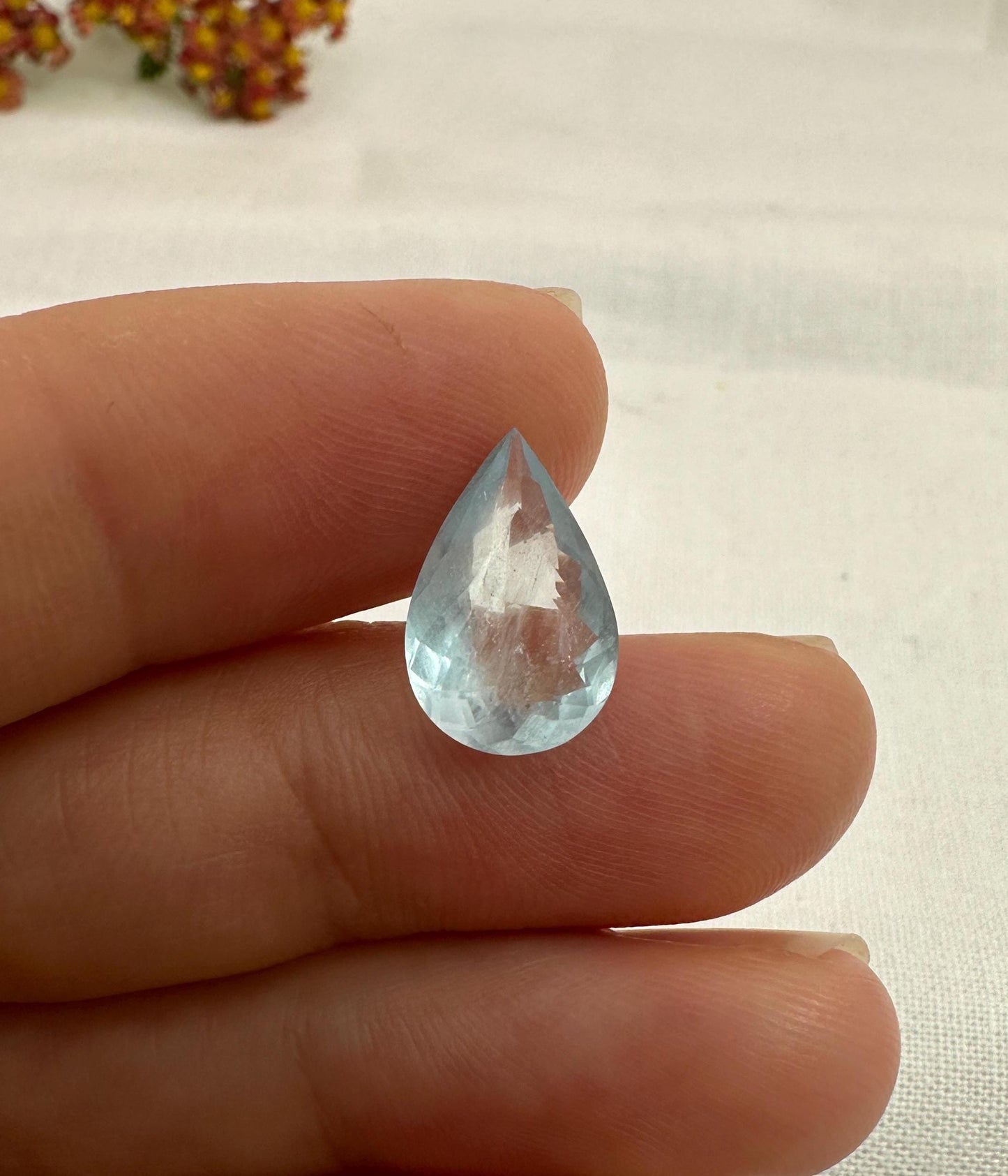 2.96 ct Natural Silky Aquamarine, 13.6x8.8mm, Light Blue Pear Cut Loose Faceted Gemstone, March Birthstone