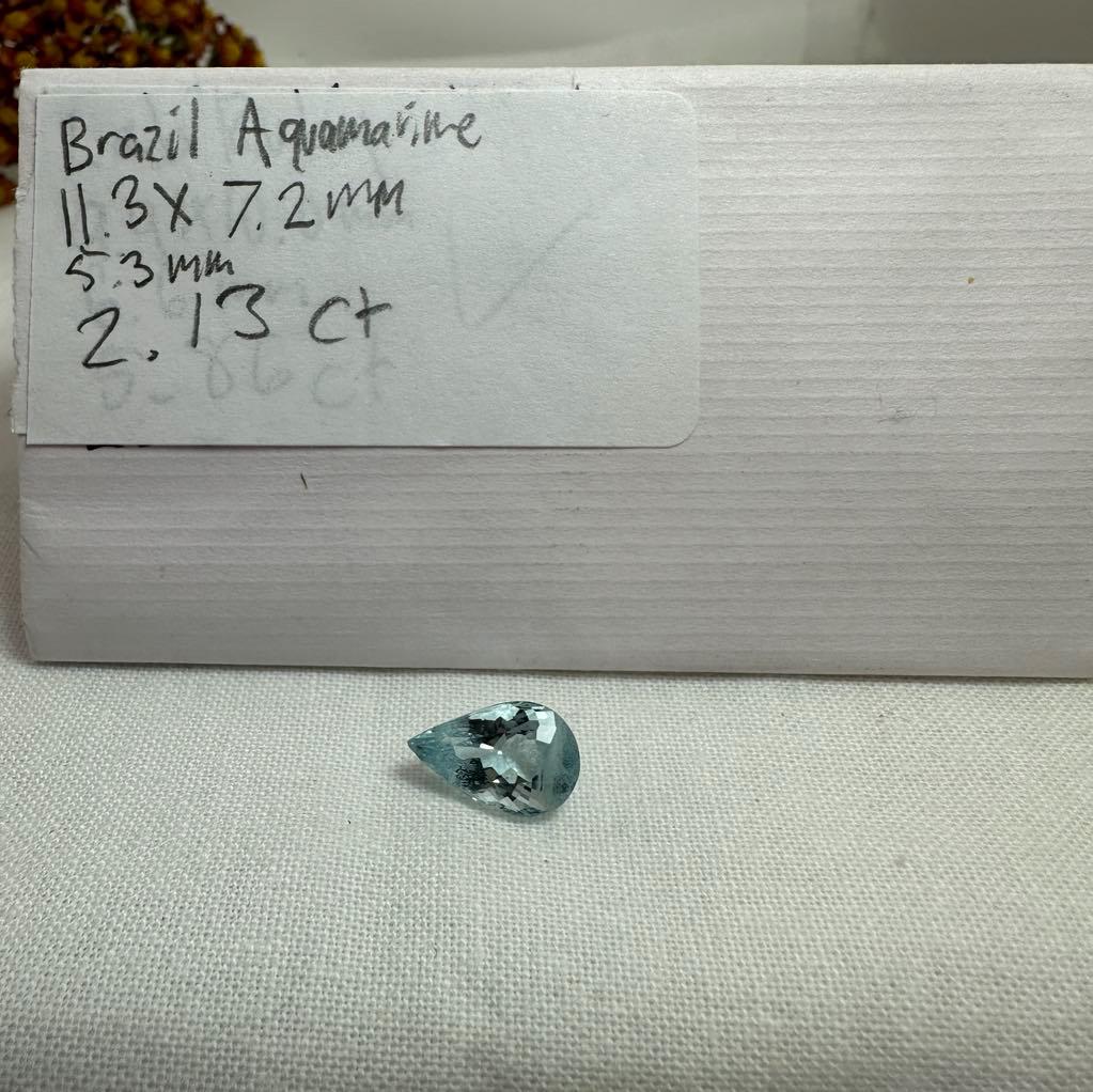 2.13 ct Natural Aquamarine, 11.3x7.2mm, Light Blue Pear Cut Loose Faceted Gemstone
