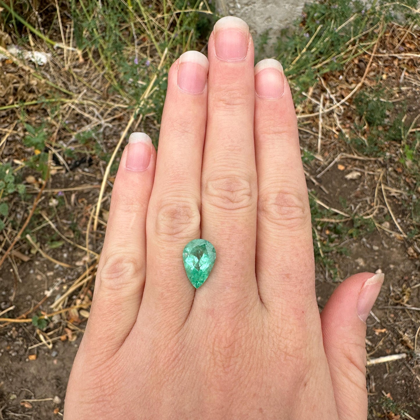 Columbian Emerald 3.79 Carats 14.1x9.35mm Pear Cut, Faceted Loose Natural