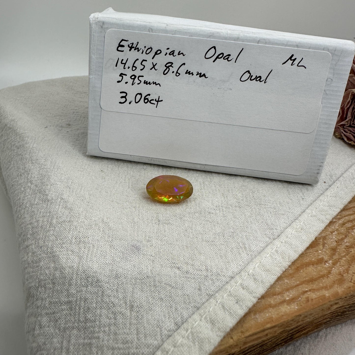 3 Carat Ethiopian Opal 14.65x8.6mm Oval Cut, Faceted Loose Opal, Green Orange Yellow Blue Color Play