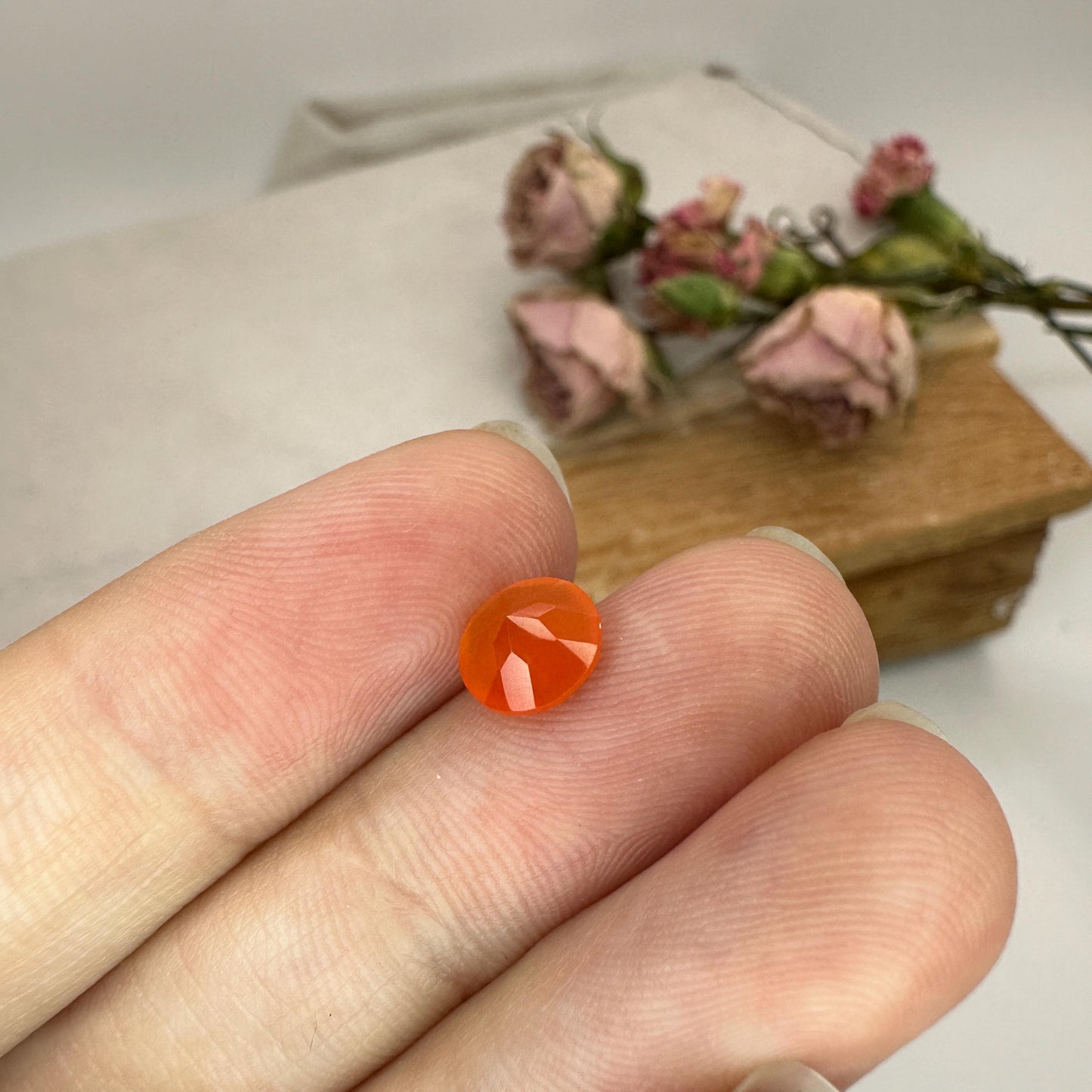 1 Carat Orange Fire Opal 7mm Round Cut, Faceted Loose Opal