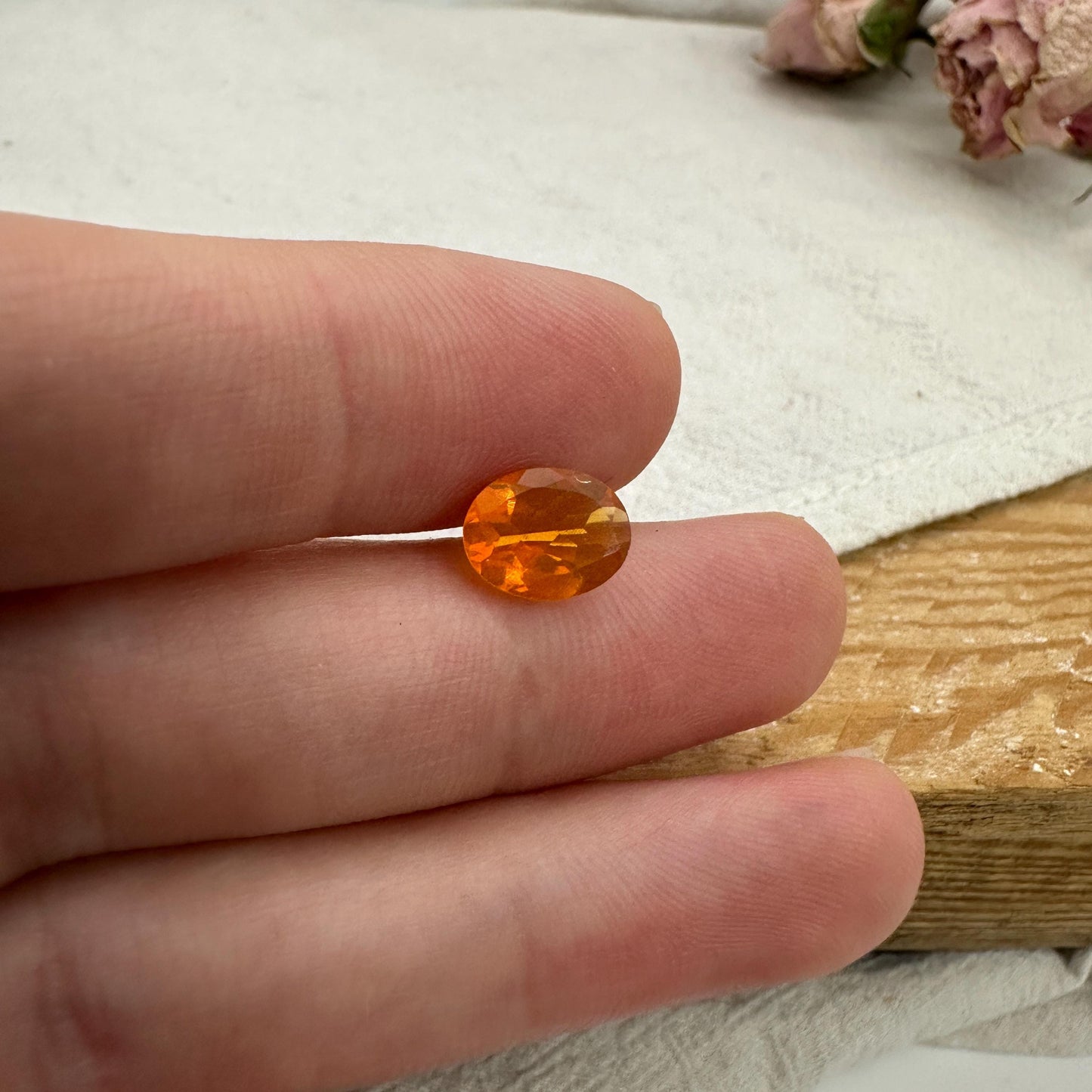 1 Carat Orange Fire Opal 9x7mm Oval Cut, Faceted Loose Opal