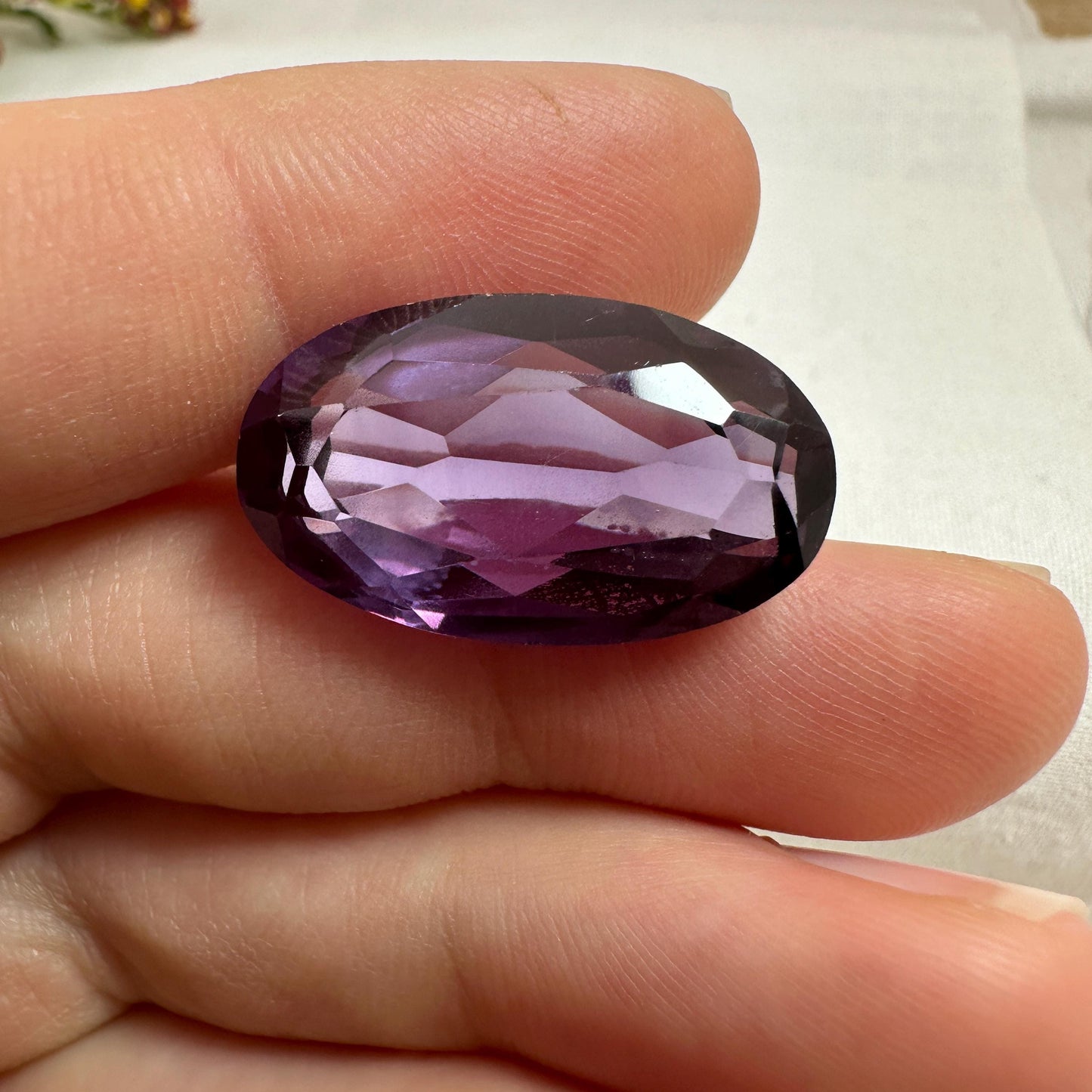 25 Carat Lab Created Purple Sapphire, 23x13.5mm Long Oval Cut Man-Made Lab Grown Corundum Faceted