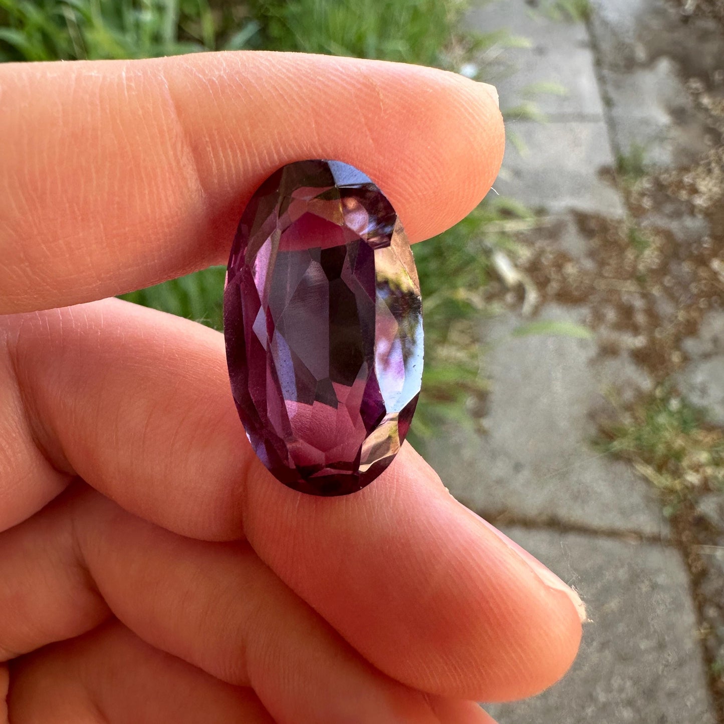 25 Carat Lab Created Purple Sapphire, 23x13.5mm Long Oval Cut Man-Made Lab Grown Corundum Faceted