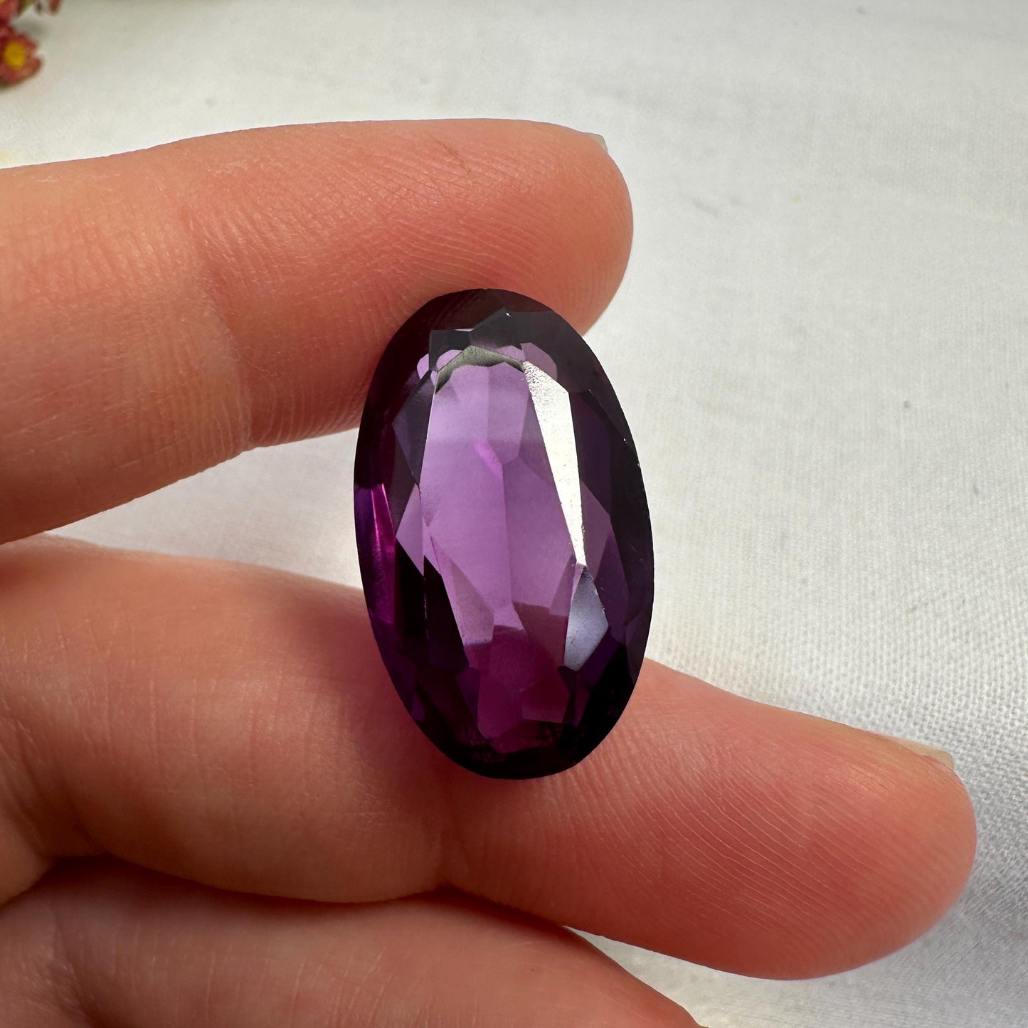 25 Carat Lab Created Purple Sapphire, 23x13.5mm Long Oval Cut Man-Made Lab Grown Corundum Faceted
