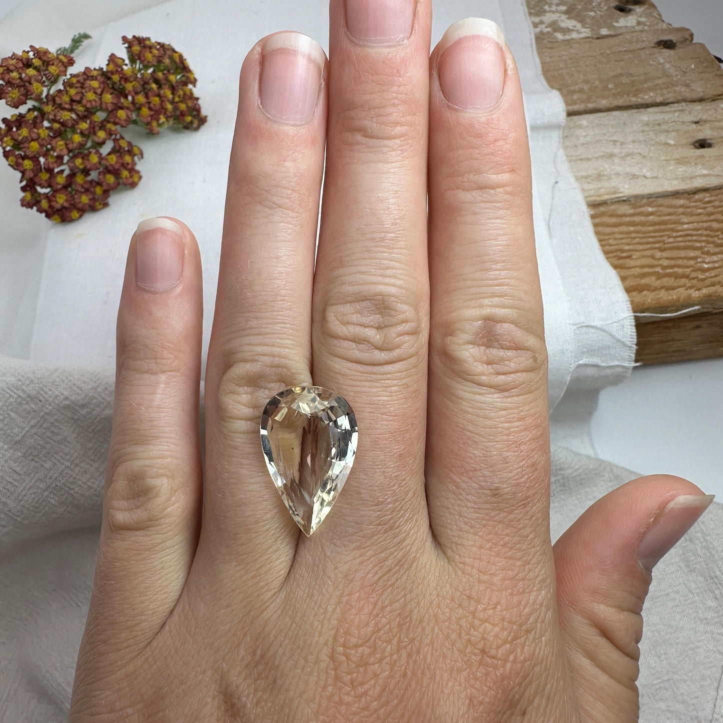 Yellow Scapolite, 21.7x13.8mm Pear cut, 9.77 carat, Faceted Loose Natural Gem