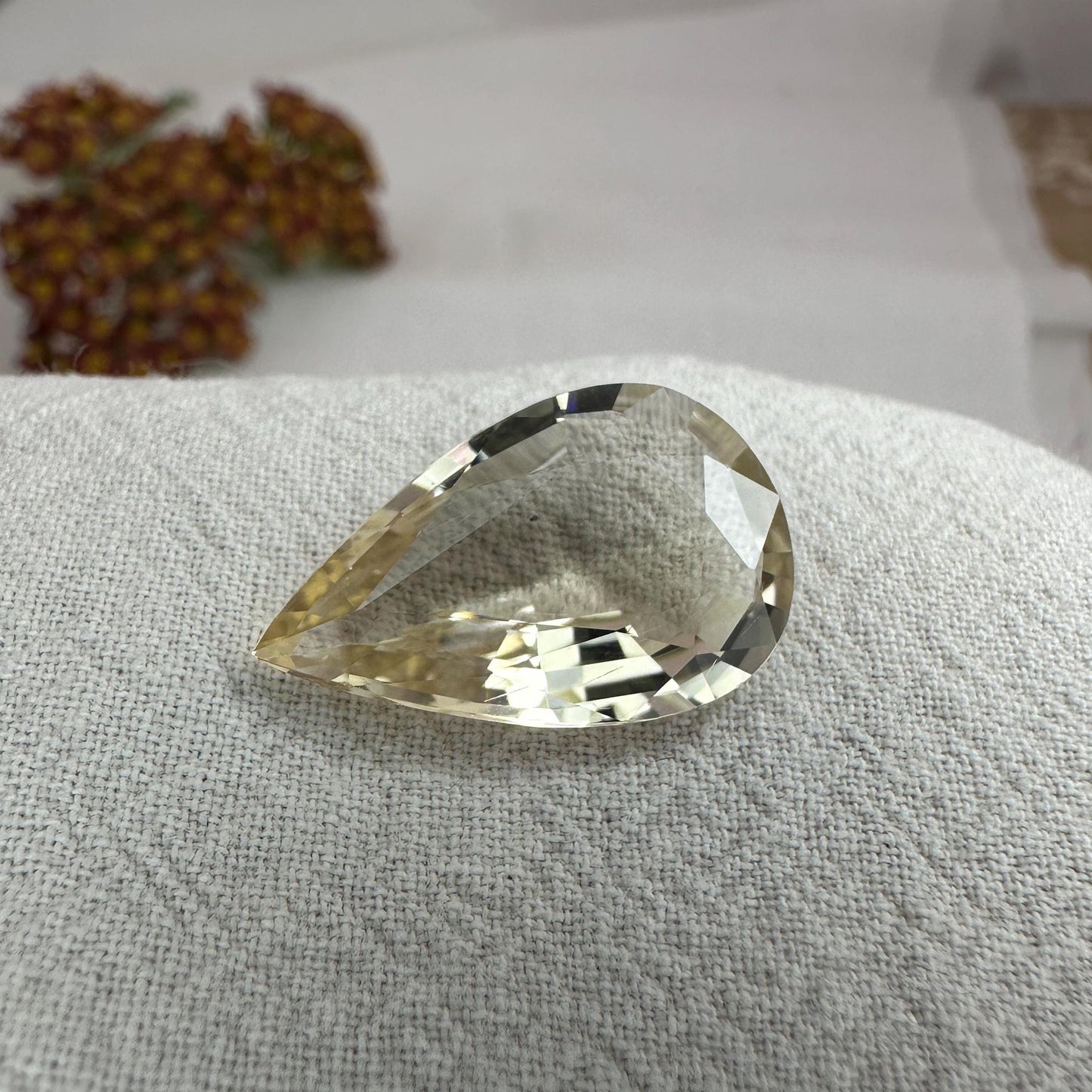 Yellow Scapolite, 21.7x13.8mm Pear cut, 9.77 carat, Faceted Loose Natural Gem