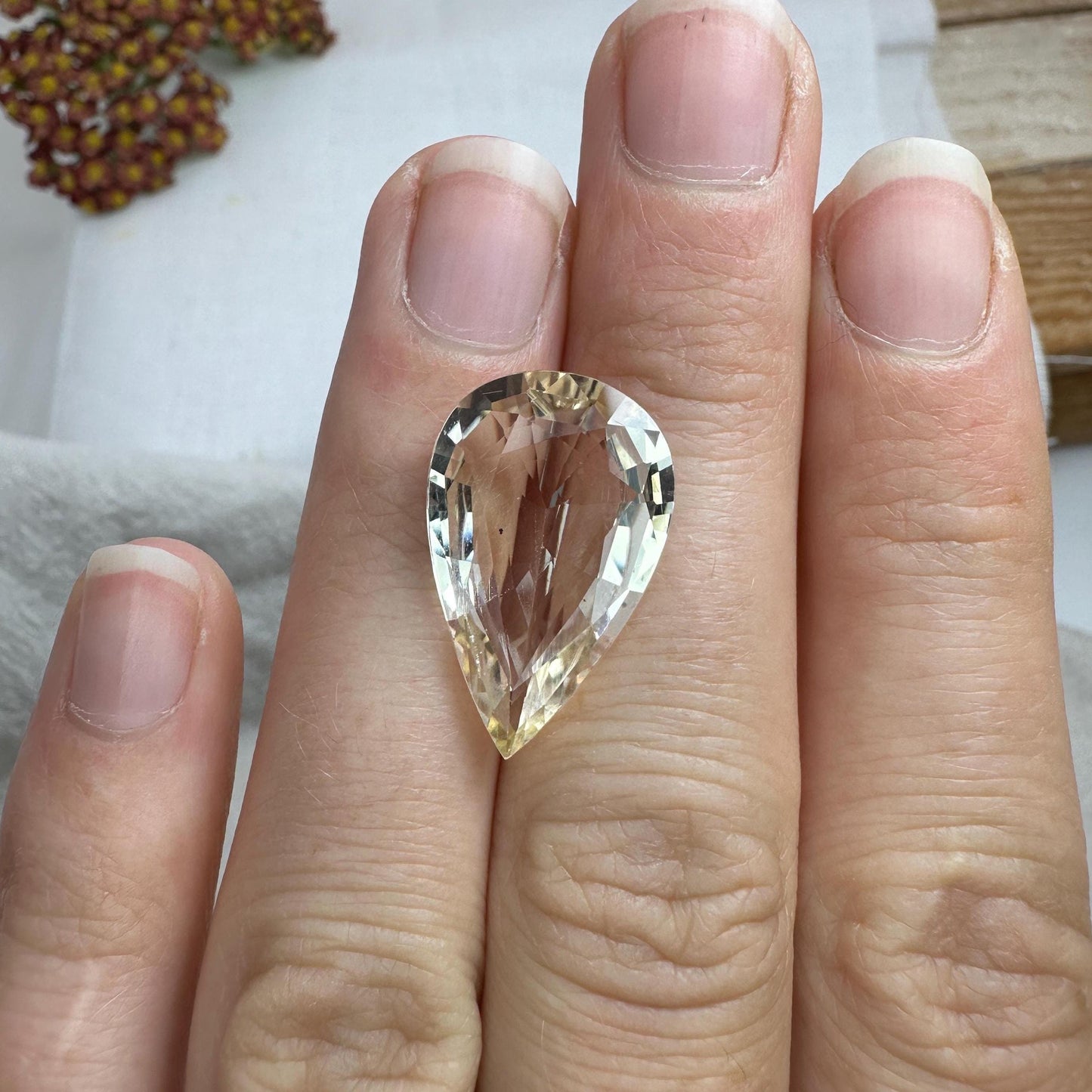 Yellow Scapolite, 21.7x13.8mm Pear cut, 9.77 carat, Faceted Loose Natural Gem