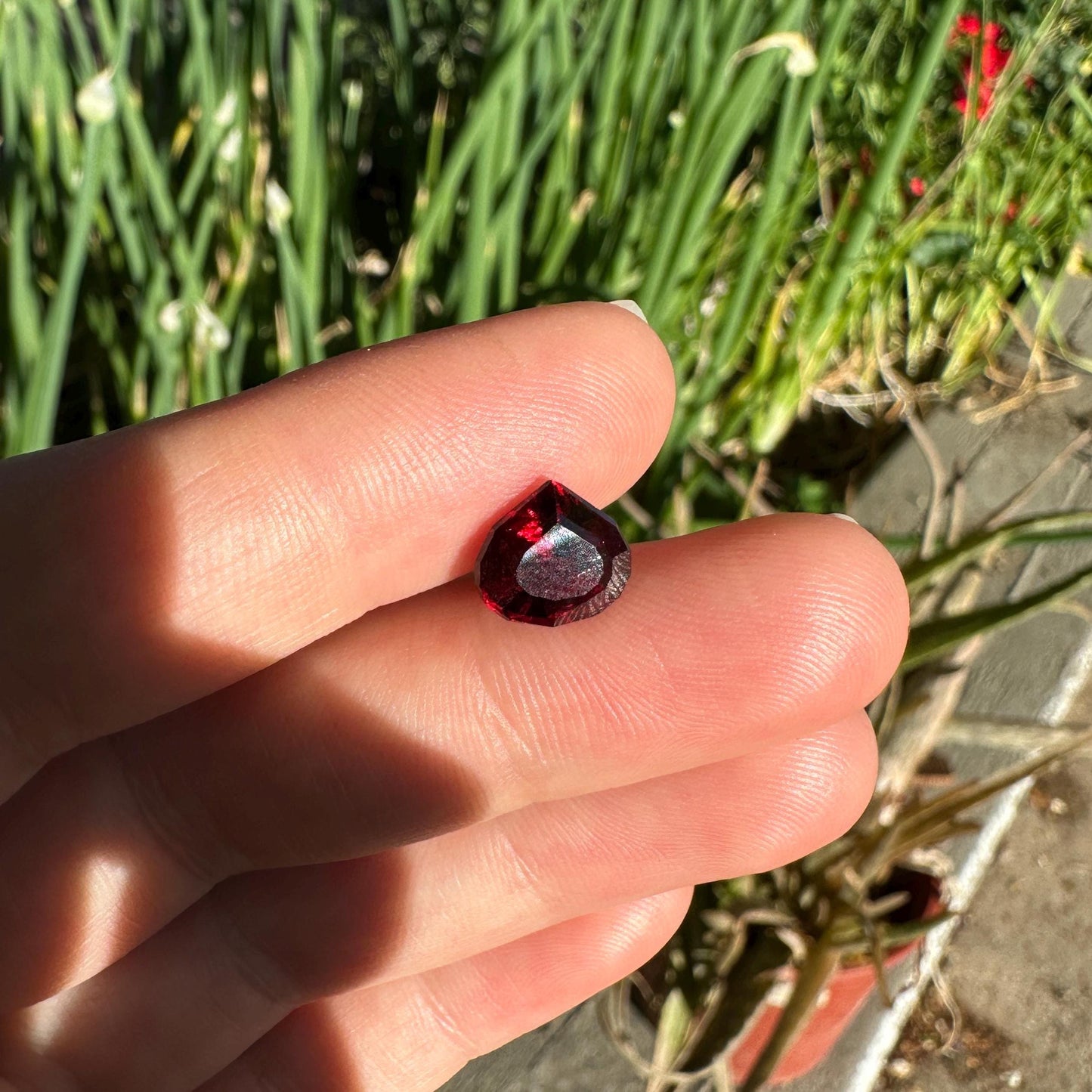 3.34 carat Natural Red Garnet, 9.5x9mm Pear cut, Faceted  Deep Red Gem