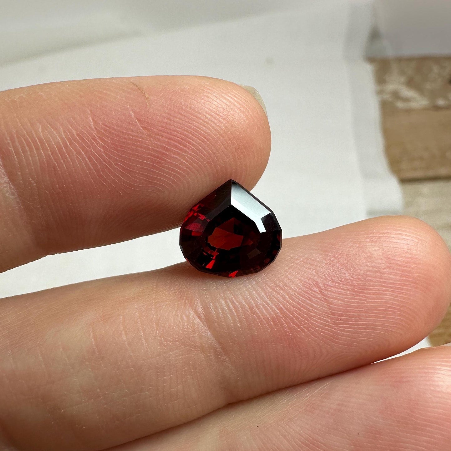 3.34 carat Natural Red Garnet, 9.5x9mm Pear cut, Faceted  Deep Red Gem