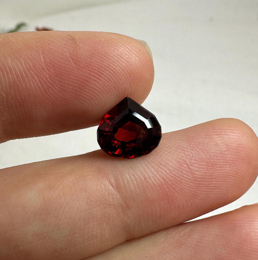 3.34 carat Natural Red Garnet, 9.5x9mm Pear cut, Faceted  Deep Red Gem