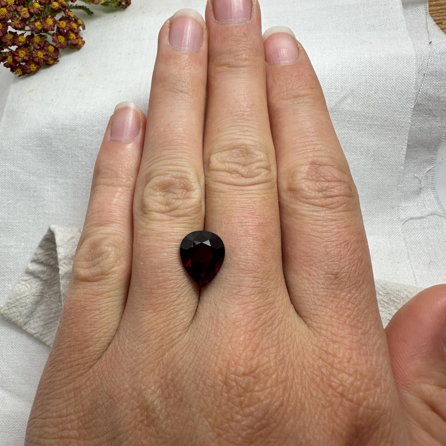 4.41 Ct Red Garnet, 11.5x9.5mm Pear cut, Natural Deep Red Garnet