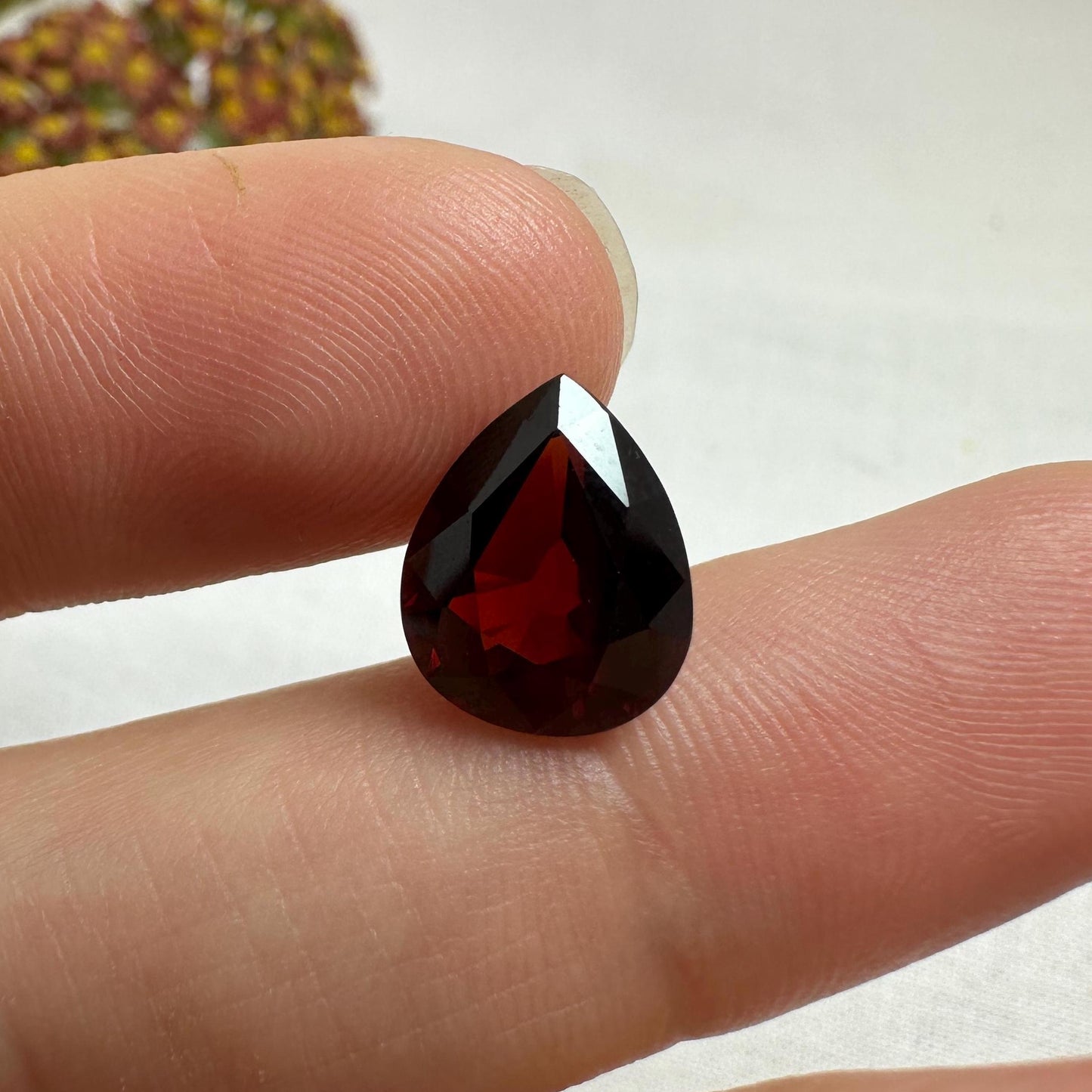 4.41 Ct Red Garnet, 11.5x9.5mm Pear cut, Natural Deep Red Garnet