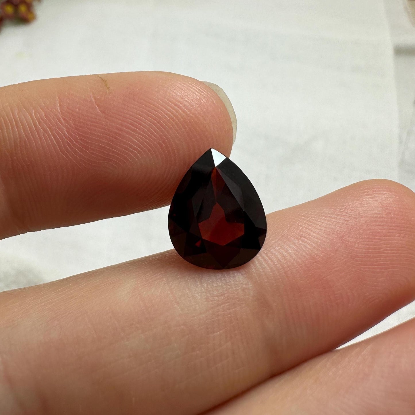 4.41 Ct Red Garnet, 11.5x9.5mm Pear cut, Natural Deep Red Garnet