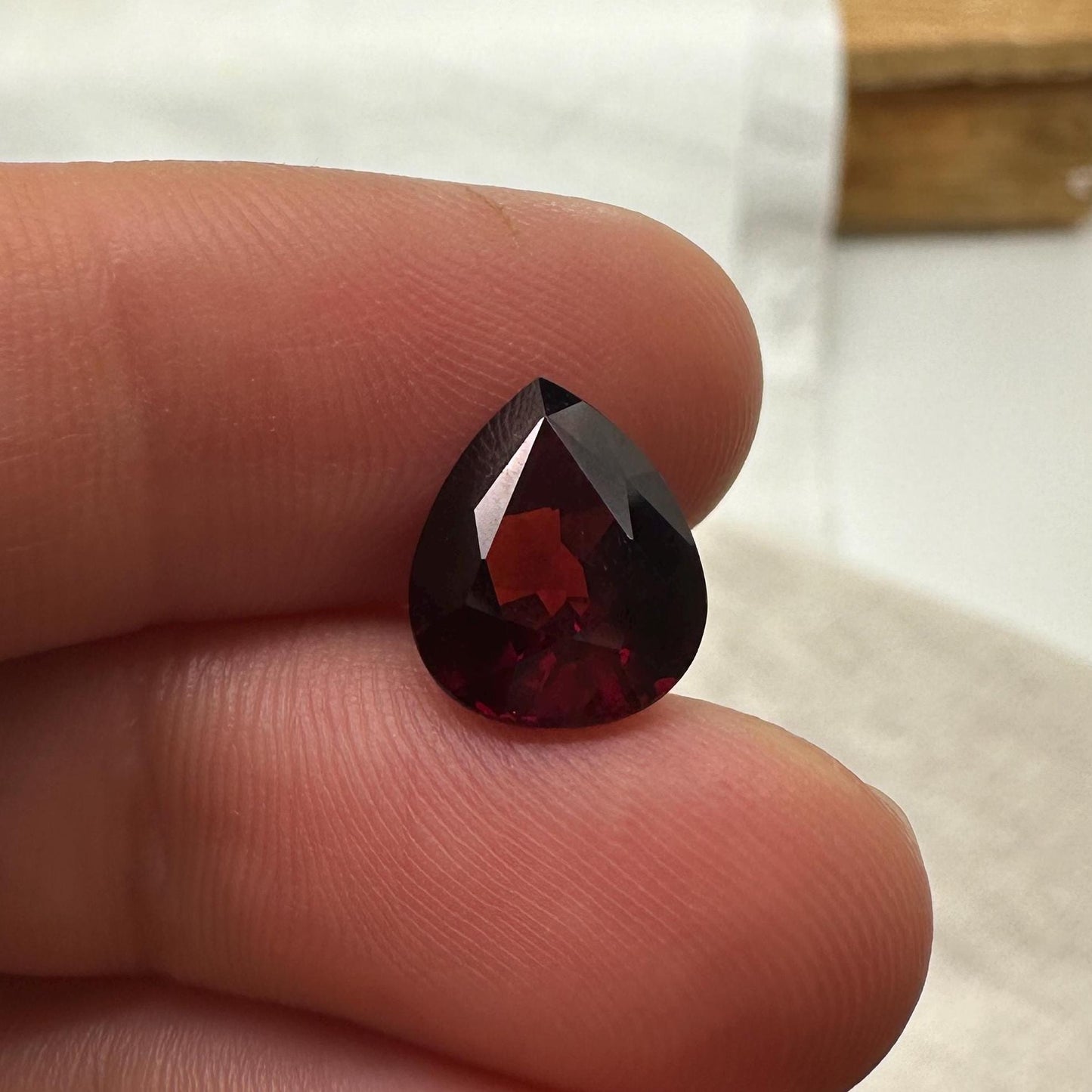 4.41 Ct Red Garnet, 11.5x9.5mm Pear cut, Natural Deep Red Garnet