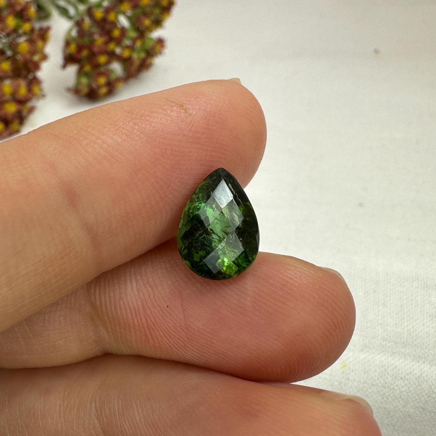 Natural Green Tourmaline 2.76 carat, 10.5x7.7mm Pear Cut, Yellowish Green, Faceted Loose Gemstone