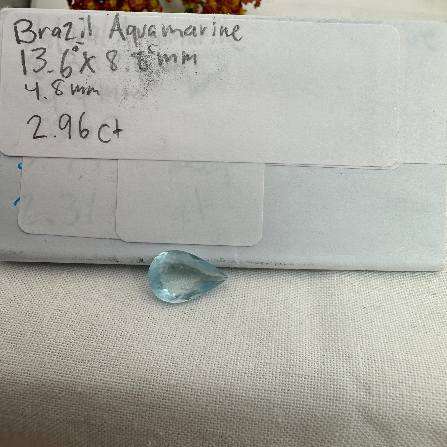 2.96 ct Natural Silky Aquamarine, 13.6x8.8mm, Light Blue Pear Cut Loose Faceted Gemstone, March Birthstone