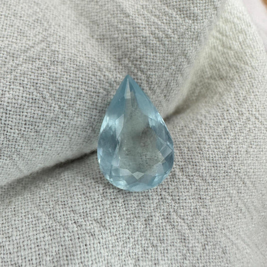 2.96 ct Natural Silky Aquamarine, 13.6x8.8mm, Light Blue Pear Cut Loose Faceted Gemstone, March Birthstone