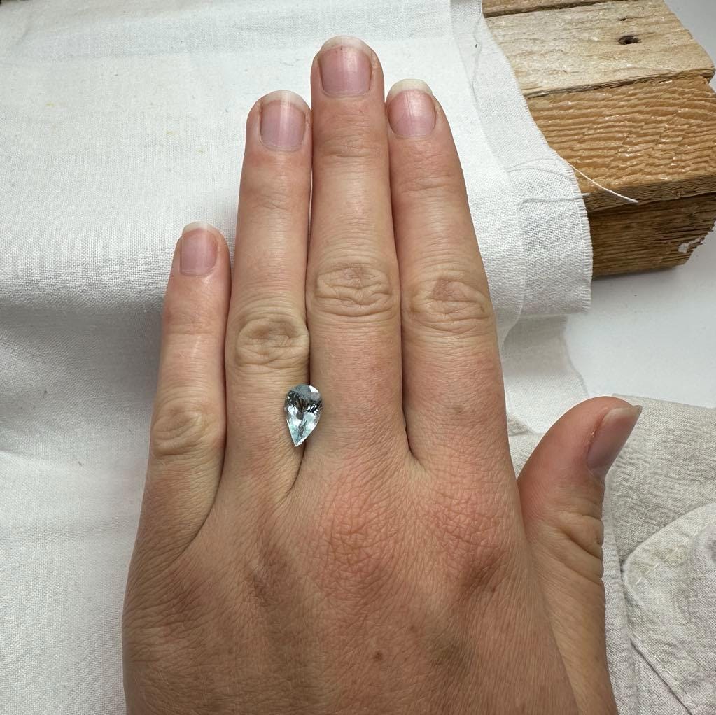 2.13 ct Natural Aquamarine, 11.3x7.2mm, Light Blue Pear Cut Loose Faceted Gemstone