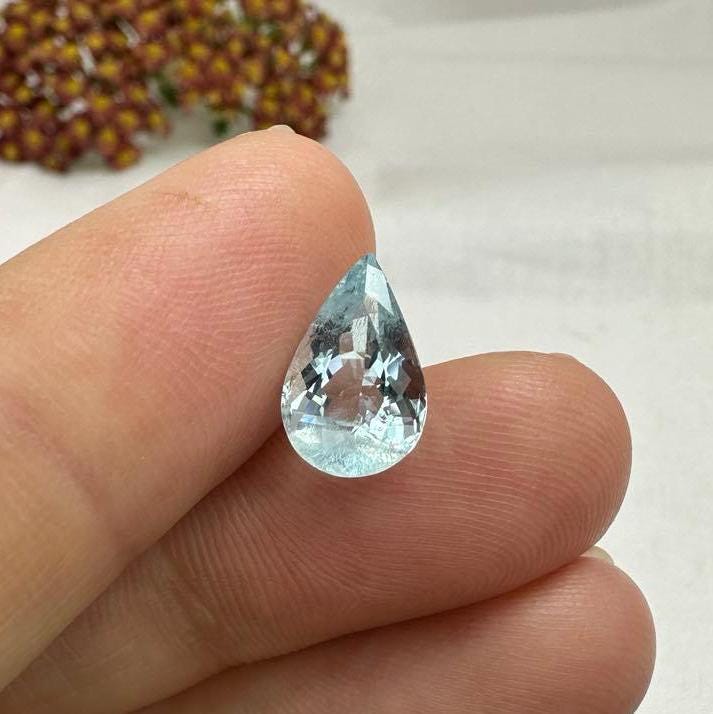 2.13 ct Natural Aquamarine, 11.3x7.2mm, Light Blue Pear Cut Loose Faceted Gemstone