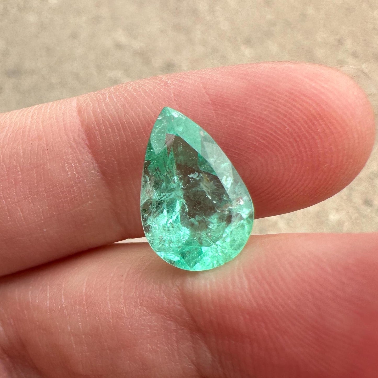 Columbian Emerald 3.79 Carats 14.1x9.35mm Pear Cut, Faceted Loose Natural