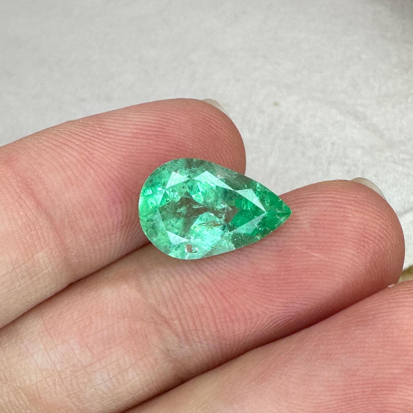Columbian Emerald 3.79 Carats 14.1x9.35mm Pear Cut, Faceted Loose Natural