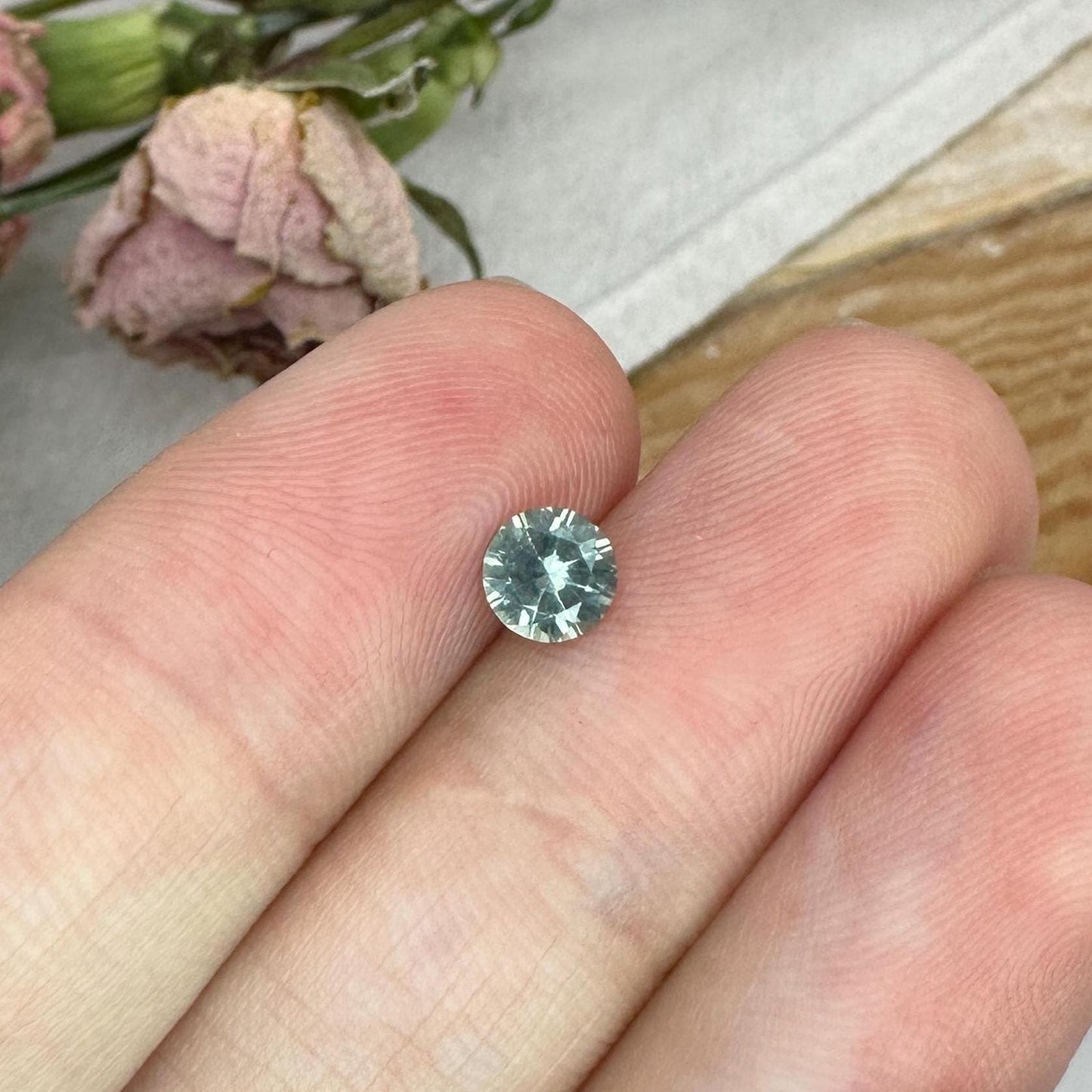 0.55 Carat Light Green Montana Sapphire 5mm Round Cut, Natural Unheated Faceted Loose