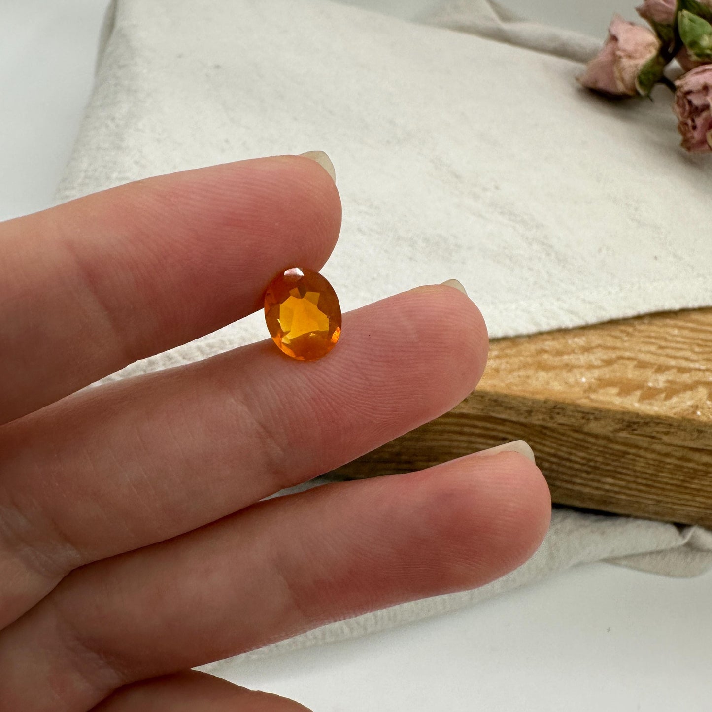 1 Carat Orange Fire Opal 9x7mm Oval Cut, Faceted Loose Opal