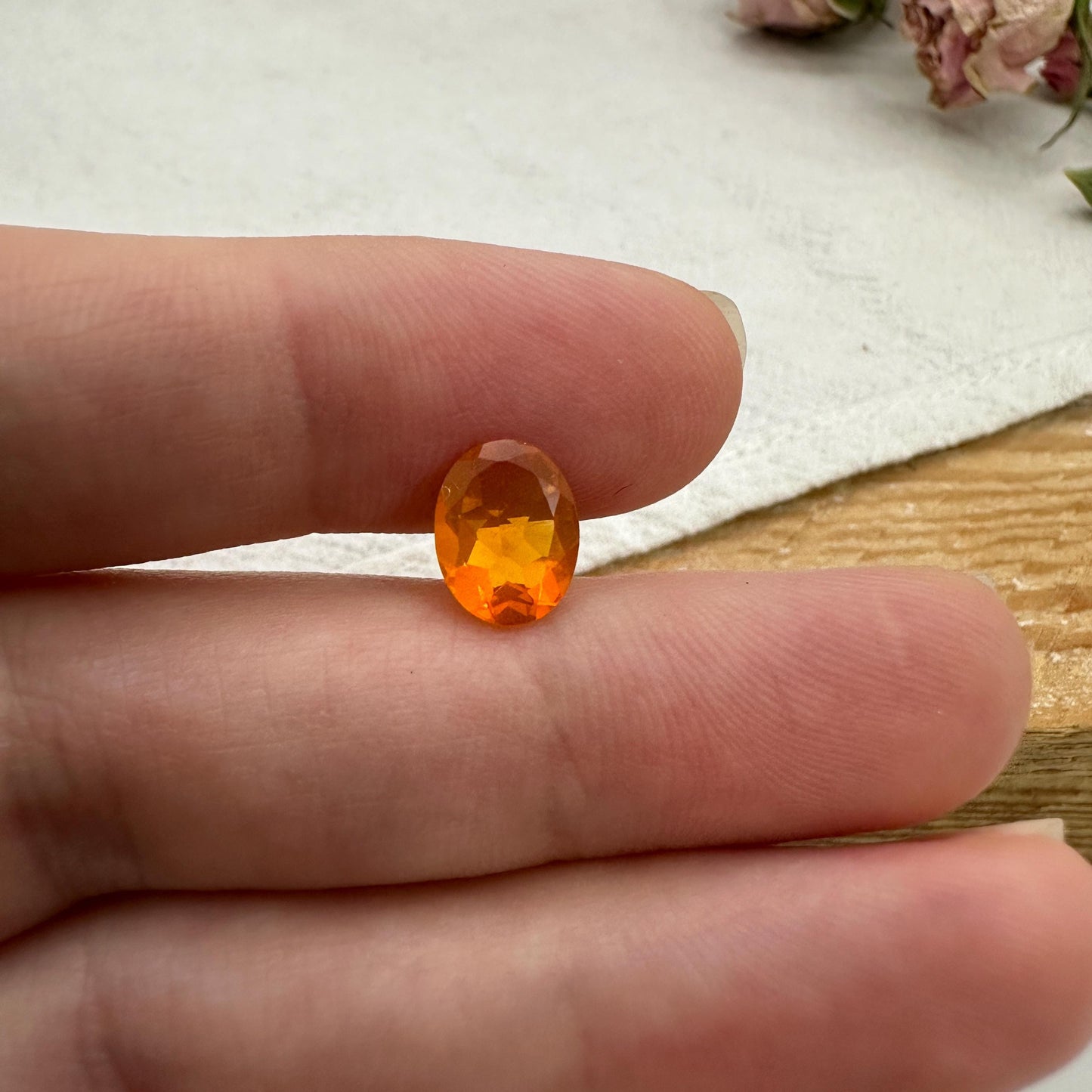 1 Carat Orange Fire Opal 9x7mm Oval Cut, Faceted Loose Opal