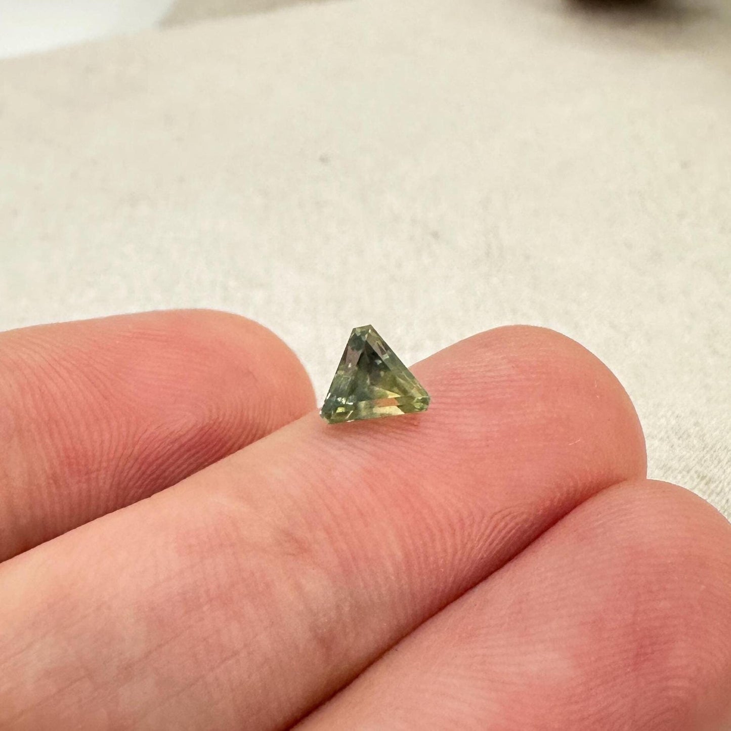 0.68 Carat Yellowish Green Montana Sapphire 5mm Triangle Cut, Natural Unheated Faceted Loose