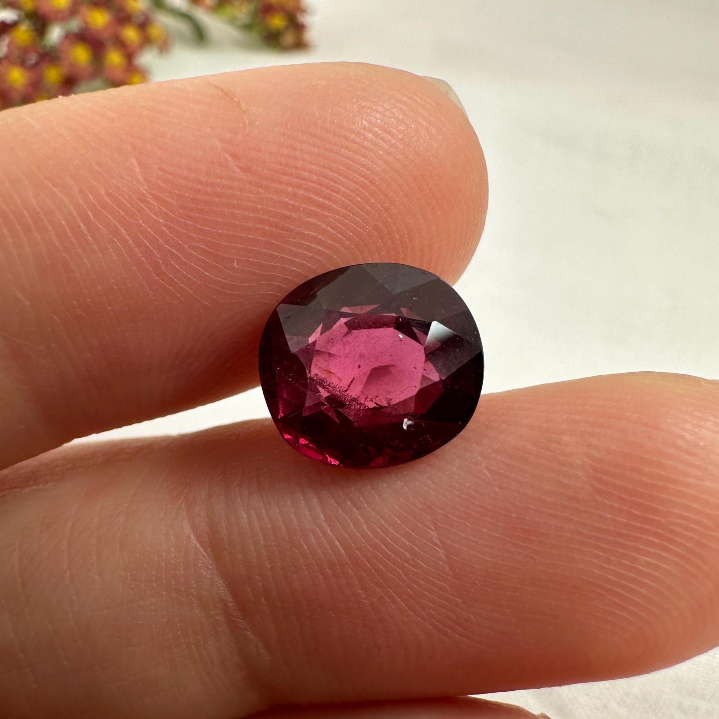 3.99 carat Natural Rhodolite Garnet, 9.7x8.9mm Purple Pink Garnet, Faceted Oval Cut Raspberry Garnet