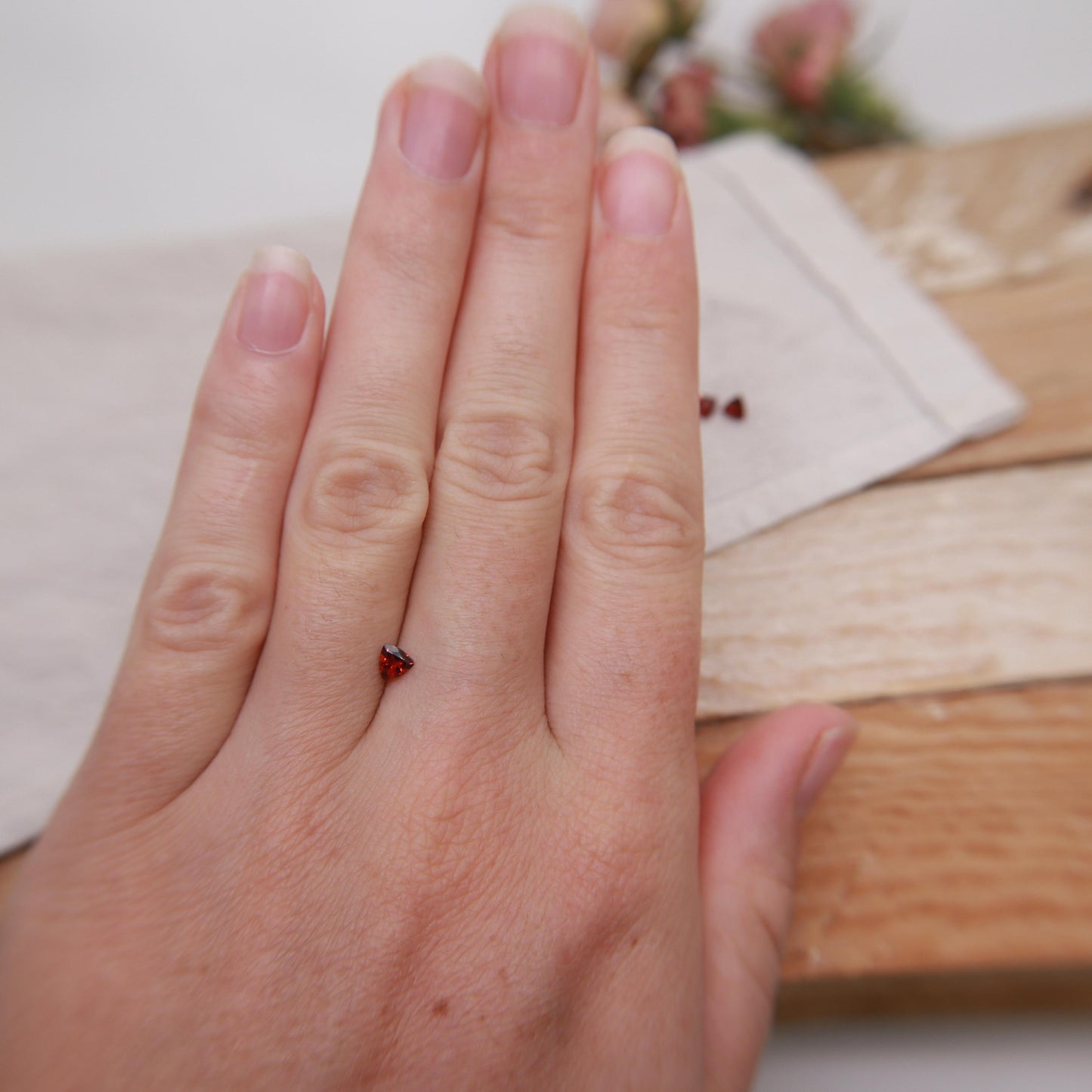 One 4mm Red Garnet Trillion Cut, Faceted Loose Gemstone for Jewelry Setting