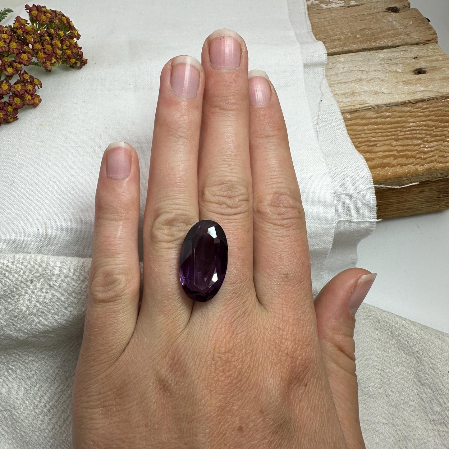 25 Carat Lab Created Purple Sapphire, 23x13.5mm Long Oval Cut Man-Made Lab Grown Corundum Faceted