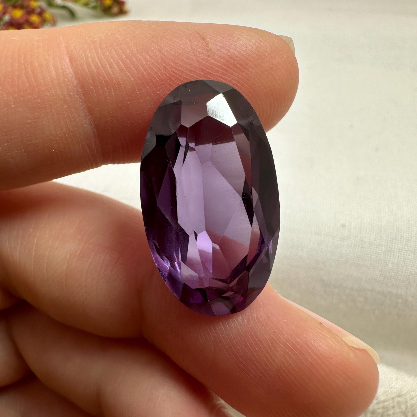 25 Carat Lab Created Purple Sapphire, 23x13.5mm Long Oval Cut Man-Made Lab Grown Corundum Faceted