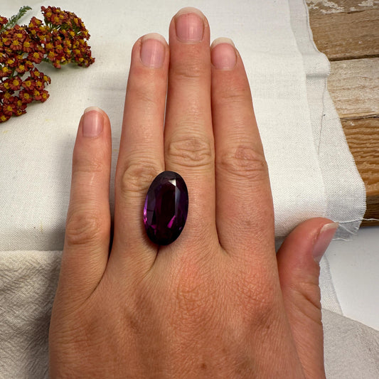 25 Carat Lab Created Purple Sapphire, 23x13.5mm Long Oval Cut Man-Made Lab Grown Corundum Faceted