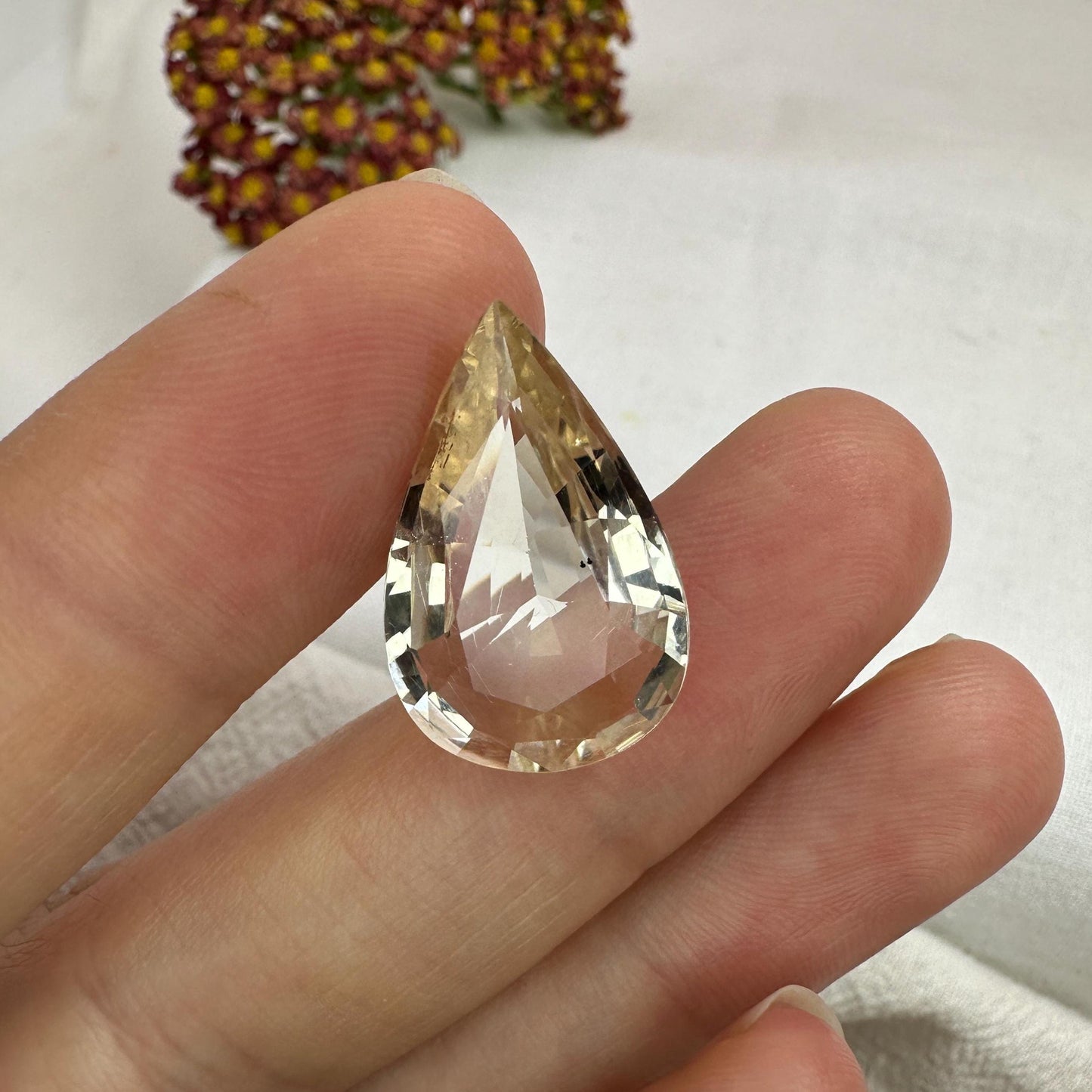 Yellow Scapolite, 21.7x13.8mm Pear cut, 9.77 carat, Faceted Loose Natural Gem