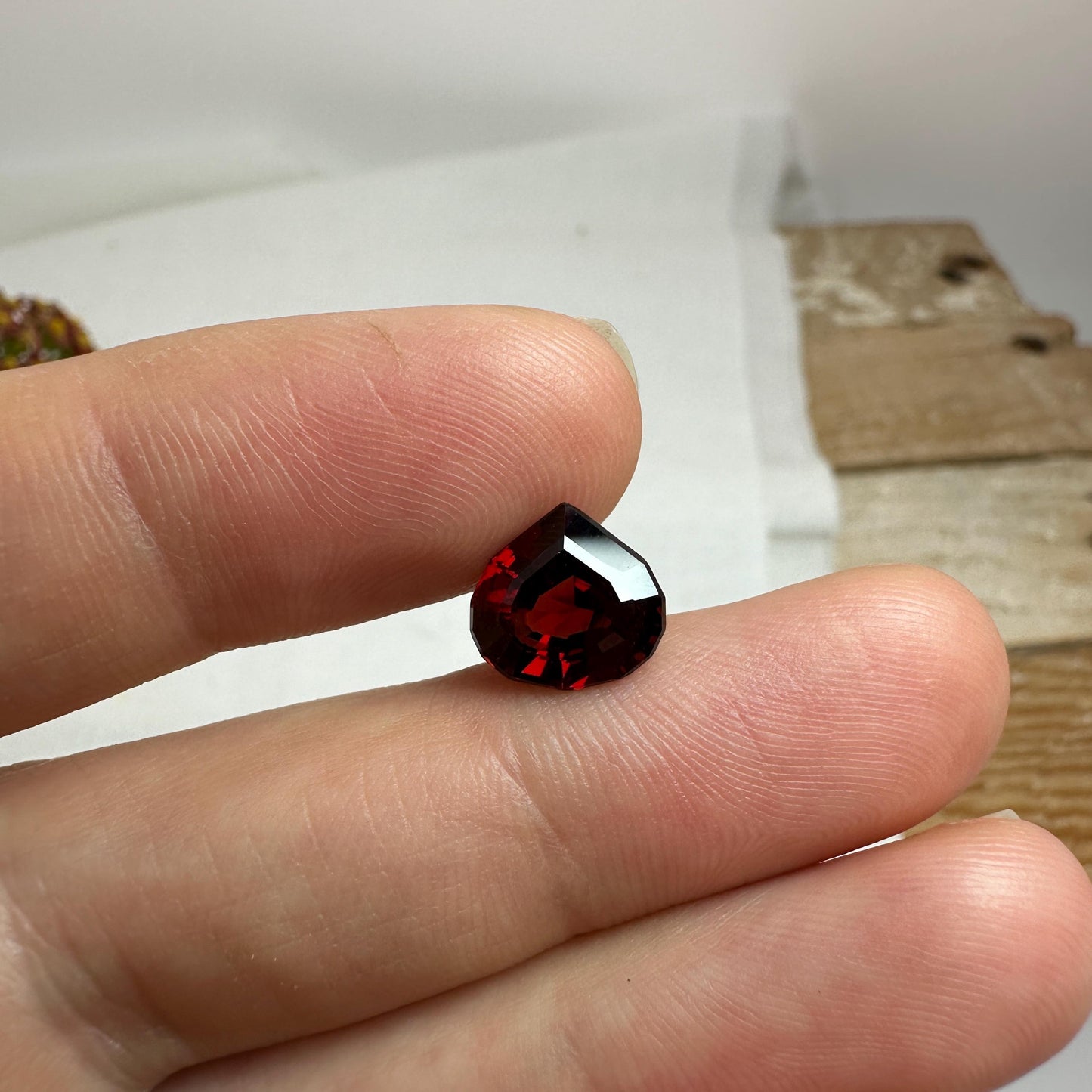 3.34 carat Natural Red Garnet, 9.5x9mm Pear cut, Faceted  Deep Red Gem