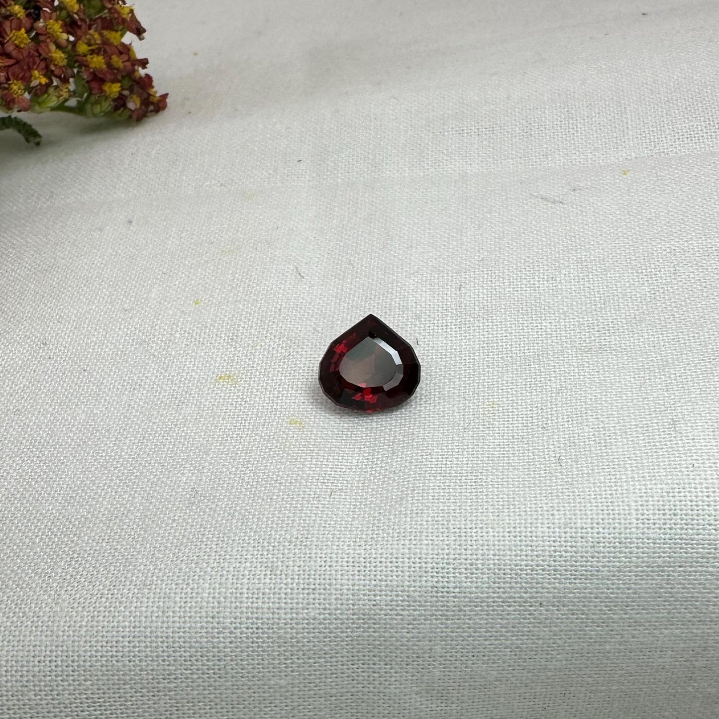 3.34 carat Natural Red Garnet, 9.5x9mm Pear cut, Faceted  Deep Red Gem