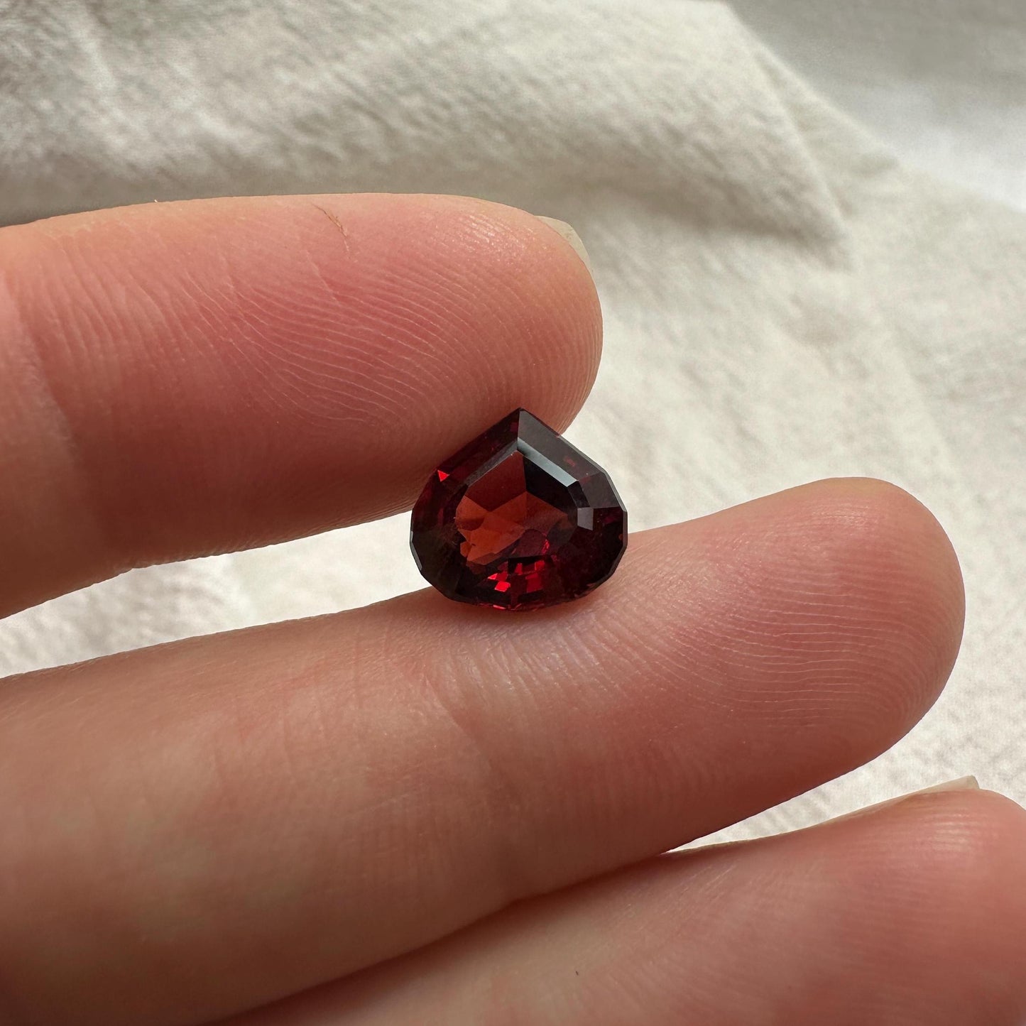 3.34 carat Natural Red Garnet, 9.5x9mm Pear cut, Faceted  Deep Red Gem